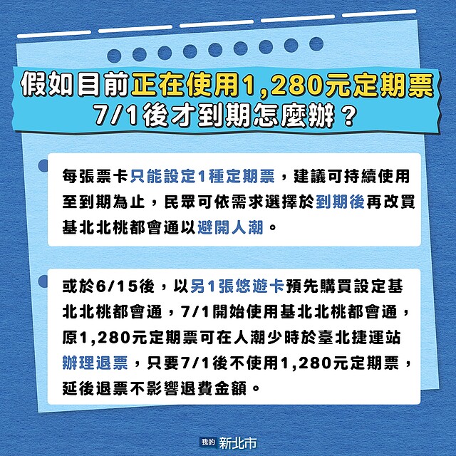 假如目前正在使用 1,280 元定期票 7/1 後才到期怎麼辦？